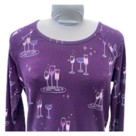 SOMA Sleep Shirt Sz. S Cocktail Glass Print Holidays NYE Cozy Loungewear - Picture 3 of 6